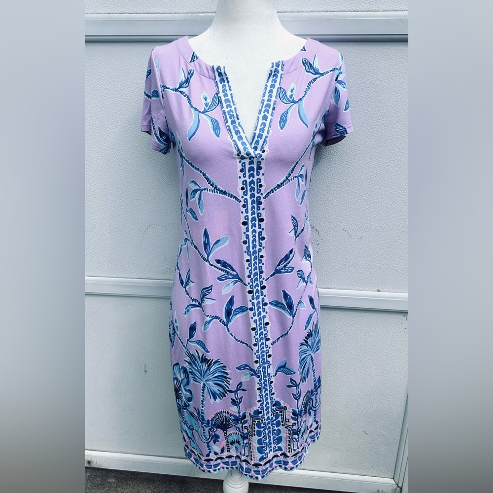 Lilly Pulitzer Dress Sz S Sophiletta SPF 50+ Pink Lavender Printed V-neck Resort - Picture 10 of 12